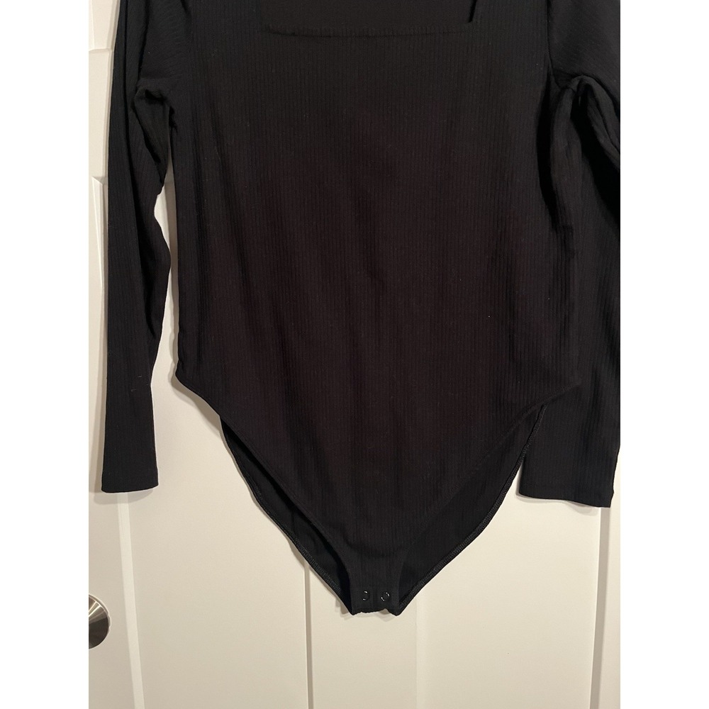 Old Navy Womens XL Black Ribbed Square Neck Long Sleeve Bodysuit Snap Closure - Picture 4 of 4